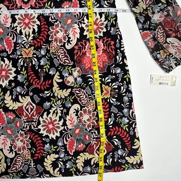 NWT Floral Hippie Strech Midi Longsleeved Dress -black red, lace puffer sleeve L - Picture 12 of 16